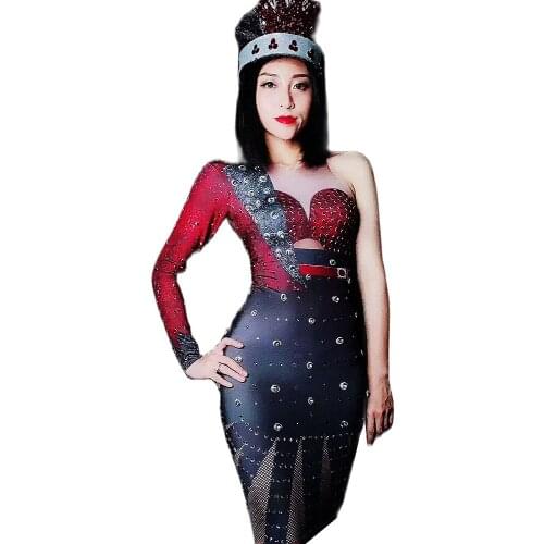 Shining Diamonds Asymmetrical Role Playing Police Uniform Skinny Stretch Bag Hip Women Short Dresses Nightclub Costumes