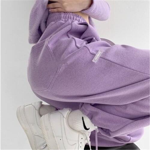 Purple Sweatpants Women Autumn Korean Oversize Sports Pants Balck White Trousers Female Drawstring Elastic Waist Casual Hip Hop