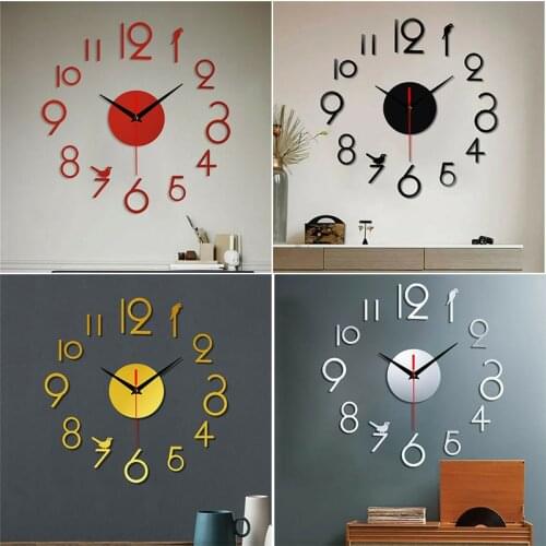 Home Wall Clock 3D DIY Acrylic Mirror Stickers For Home Decoration Living Room Self Adhesive Hanging Watch Modern Home Decor