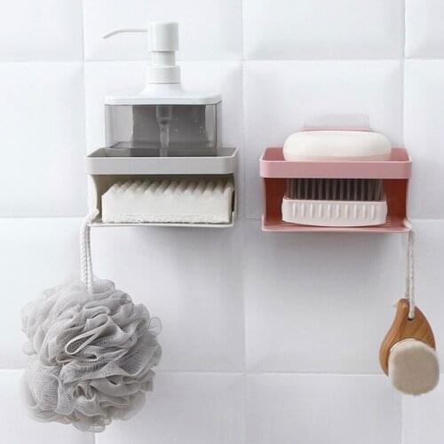 Double-Layer Soap Box Bathroom Organizer Soap Drain Rack Wall-Mounted Storage containers Kitchen Shelves