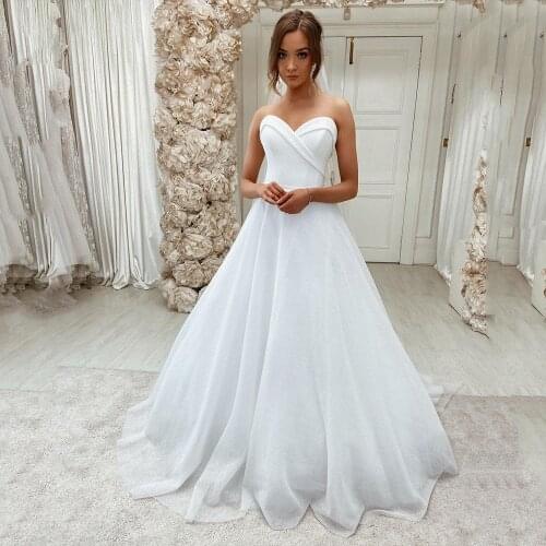 Eightale A-Line White Wedding Dresses Sweetheart Sparkling Wedding Gown Simple Beach Bridal Dress robe de mariée 2021