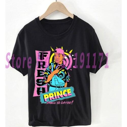 The Fresh Prince Of Bel Air Cartoon Black t shirt Unisex Will Smith Sweet Smile Top Ulzzang graphic 100% Cotton shirt Female/Man