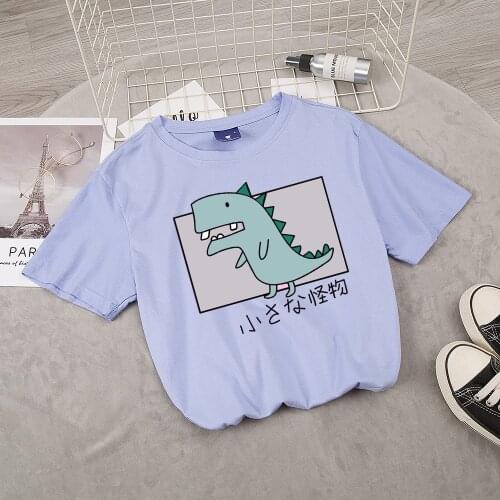 Summer T-shirt Little Japanese Dinosaur Monster Cotton Kawaii Tops for Ladies Harajuku Cartoon Graphic T Shirt Tshirt Women Tee