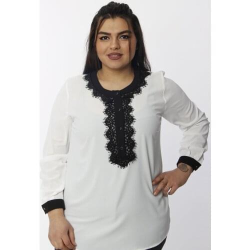 Hanezza Plus Size Bike Collar Patlı Bluz