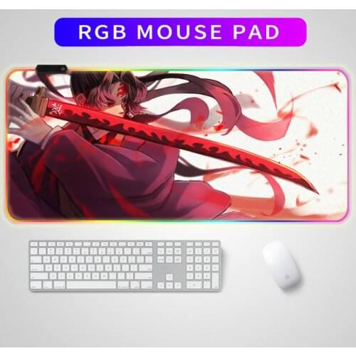 Anime Demon Slayer Mousepad Gaming Mouse Pad RGB LED Gamer Mat Computer Desk Padmouse Keyboard Kamado Nezuko Locrkand manga mat