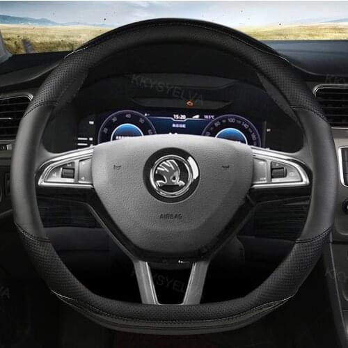 Carbon Fiber Leather Car Steering Wheel Cover for Skoda Octavia A5 A7 Rapid Spaceback Fabia Kodiaq Superb YETI Karoq Kamiq