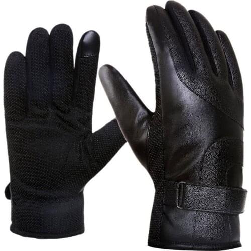 Leather Gloves Men Winter Touch Screen Non-slip Gloves Thicken Plus Velvet Windproof Warm Outdoor Sports Riding Motorcycle Glove
