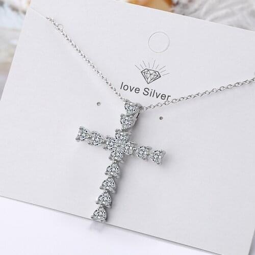 Love Heart Shaped Tiny 5A Zirconia Cross Charm Pendant Necklaces Silver-Plated Chain Necklace Fashion Jewelry Gift for Women