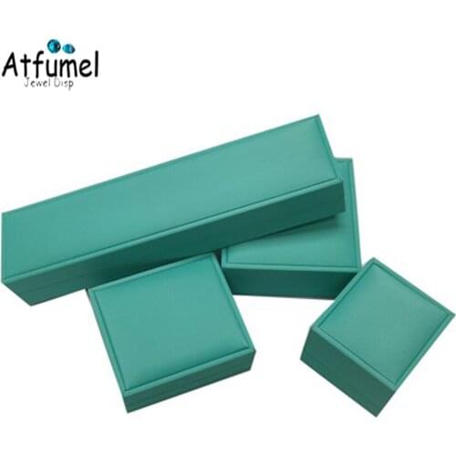 Fashion Jewelery Box Elegant Soft Brushed PU Leather Ring Holder Green Bangle Pendant Earring Organizer Box Case 4Pcs/lot