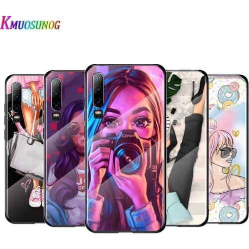 Fashion Female Girl For Huawei P40 P30 P20 P10 Pro Plus Lite 5G 2019 Tempered Glass Cover Shell Luxury Phone Case