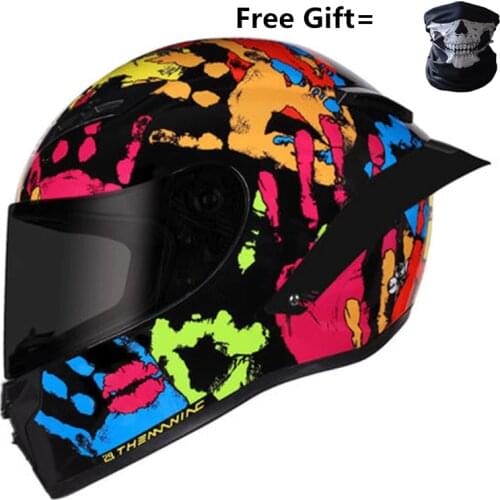 Full Face Palm drawing Motorcycle Helmet Professional Racing Helmet Kask DOT Rainbow Visor Motocross Off Road Touring