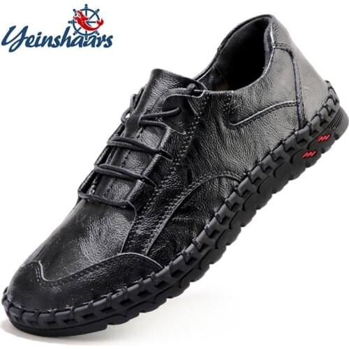 Men Leather Casual Shoes Men Luxury Brand Design Handmade Loafers Men Casual Shoes Genuine Leather Moccasin Boat Sneakers Oxford