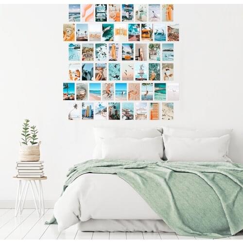 50Pcs Blue Aesthetic Picture for Wall Collage Sets Summer Beach Collage Print Kits Fashion Room Wall Bedroom Decor for Children