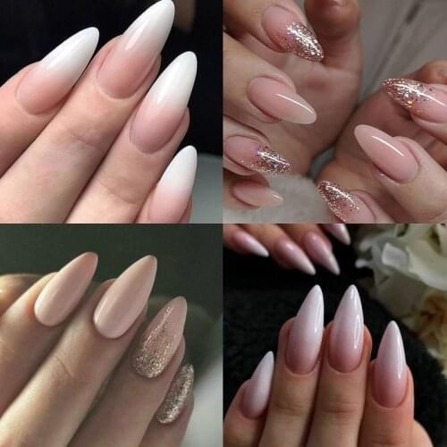 100/500PCS Almond false Nails full cover acrylic nail art tips nature or clear color DIY nail extensions blank press on nails