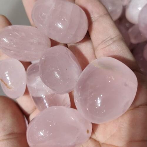 Natural Rose Pink Quartz Crystal Oval Gravel Reiki Specimen Healing