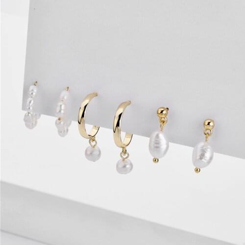 2020 New Trendy Natural Freshwater Pearl Stud Earrings Set for Women Fashion Statement C-shaped Earrings Wedding Jewelry Gift