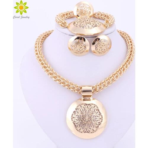 2020 Latest Fashion African Jewelry Set Round Pendant Gold Color Dubai Big Necklace Earrings Wedding Sets Gift For Women