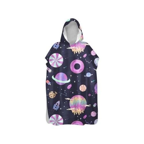 Cute Pattern Beach Poncho Towel Soft Absorbent Quick Drying Sport Wearable Cloak Towels Swimming Surf Warm Bathrobe With Button