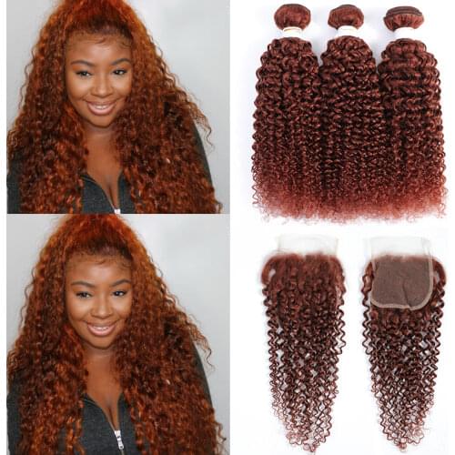 Auburn Brown Brazilian Straight Human Hair Bundles With Closure KEMY HAIR Honey Blonde Human Hair Weave Bundles Non-Remy Hair