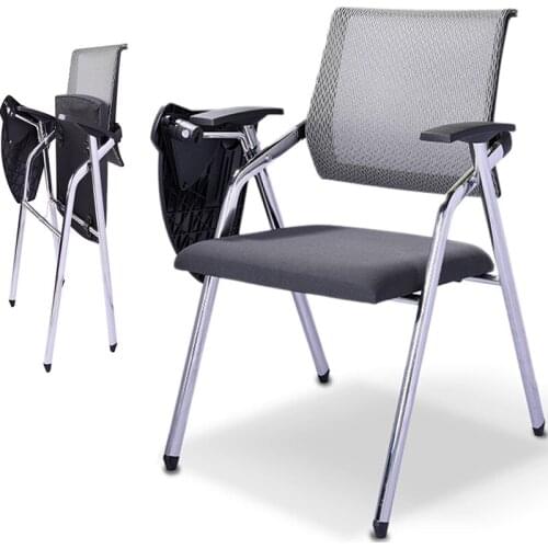 Custom Folding Stainless Steel Office Mesh Chair With Wheels Writing Board Coffee Cup Rack Holder Storage Commercial Furniture