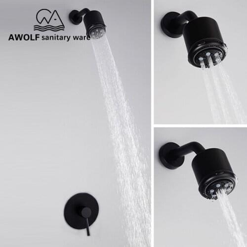 Solid Brass Mixer Bathroom Shower Set Wall Mounted ABS 2-Function Top Shower Head Spray Matte Black Plated Shower Bath AH3032
