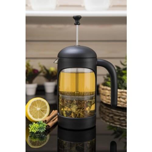 Borasilikat Glass Herbal Tea Pot Black Lux French Press 600 Ml