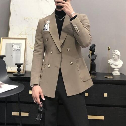 Wedding Business Blazer Jacket Men Double Breasted Slim Fit Suit Jackets Solid Color Streetwear Social Dress Coat Costume Homme