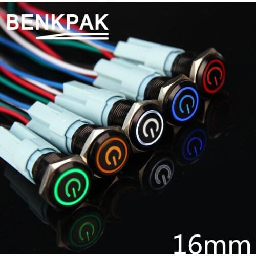 5V 12v 24v 220v LED momentary metal switch maintained locked 16mm black latching push button switch 1NO1NC