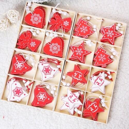 10PCS Lots of Natural Wooden Christmas Tree Ornaments Wooden Pendant Gift Snow Elk Christmas