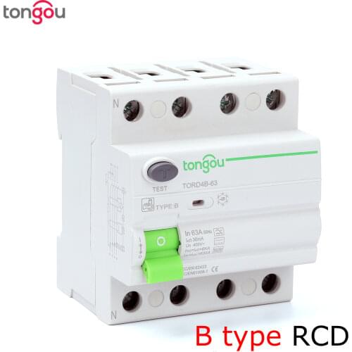 TONGOU Din Rail Earth Leakage Current breaker DC RCCB RCD 4P 63A 30mA 300mA Type B 6KA