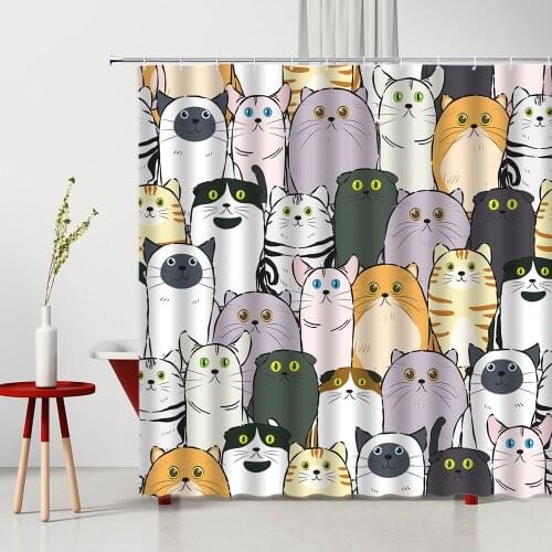 Funny Funny Cartoon Cats Shower curtains Childrens Curtains Anti-Mold Bathroom Curtains The Shower Curtain Is Funny