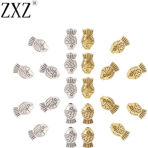 ZXZ 100pcs Gold Tone 3D Fish Spacer Beads Charms for DIY Bracelet Necklace Jewelry Making Findings 9x5mm
