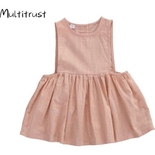 2020 Lovely Infant Baby Girls Dress Solid Sleeveless Button A-Line Mini Sundress 0-24M Baby Clothes