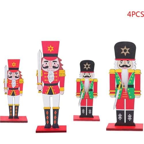 4pcs/set Wooden Nutcracker Soldier Doll Figurines Christmas Decoration Ornaments