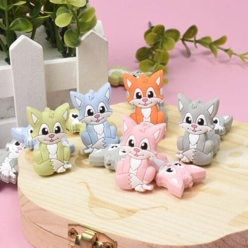 50/100/200 Pcs Animal Shape Fox Baby Silicone Beads Rodent BPA Food Free Silicone Teething Nursing Pacifier