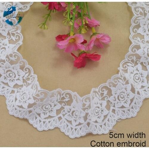 5cm width white lace cotton embroidery lace french lace ribbon fabric guipure diy trims warp knitting sewing Accessories#4123