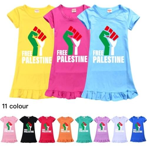 Free Shipping Palestine Girl Dress Ice Silk Sleeping Skirt Home Dress Kids Nightgown Baby Girl Pajama Silk Wholesale Clothing