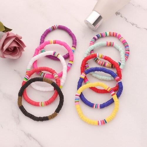 10Pcs Mix 10Colors Boho Friendship Bracelet Vsco Bracelet Polymer Clay Beads Stretch Heishi Bracelet Set Summer Beach Free Ship