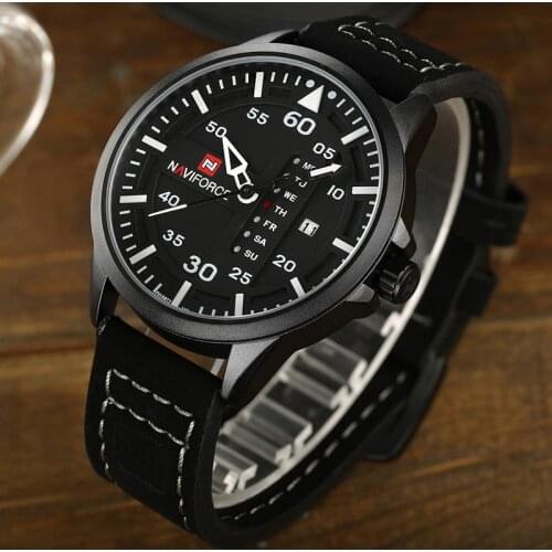 NAVIFORCE Luxury Brand Quartz Watches Casual Military Sports Man Watches Leather Strap Wristwatch Male Clock Relogio Masculino