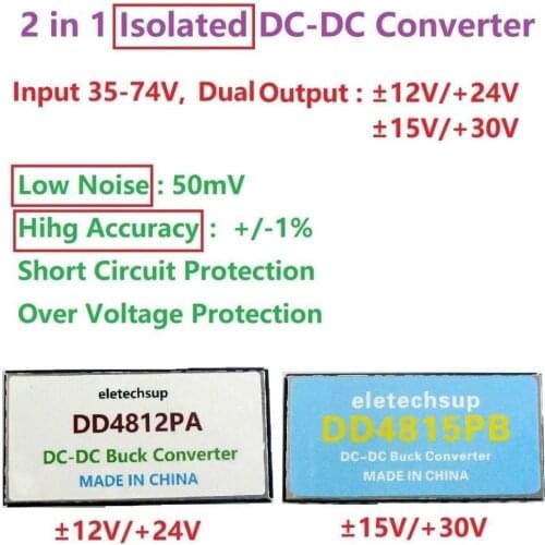 Dual Isolated Power DC-DC Buck Converter 36V 48V 72V to 12V 15V 24V 30V Positive negative voltage F RS232 RS485 RS422 AmplifieR