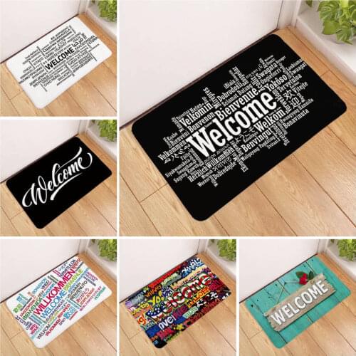 Flannel Welcome Doormat Entrance Mat Hallway Black White Printed Anti-Slip Floor Mat Rugs Funny Front Door Mat Carpet