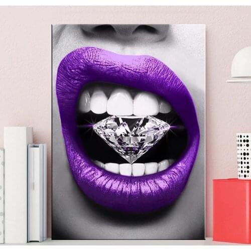 Sexy Red Lips With Diamond Canvas Paintings Posters And Prints Wall Art Pictures For Modern Living Room Decor Cuadros No Frame