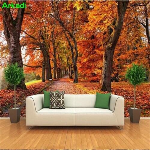 Beautiful Maple Forest Road Oil Painting Wallpaper Photo Living Room Sofa Mural TV Background Home Decoration Mural