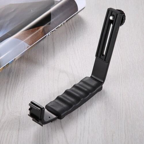 PULUZ L-Shape Bracket Handheld Grip Holder with Dual Side Cold Shoe Mounts for Video Light Flash DSLR Camera