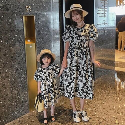 Summer Dress Mother Daughter Loose Printing Dress New 2021 Summer Family Look Clothes Family Matching Outfits Clothes Dress