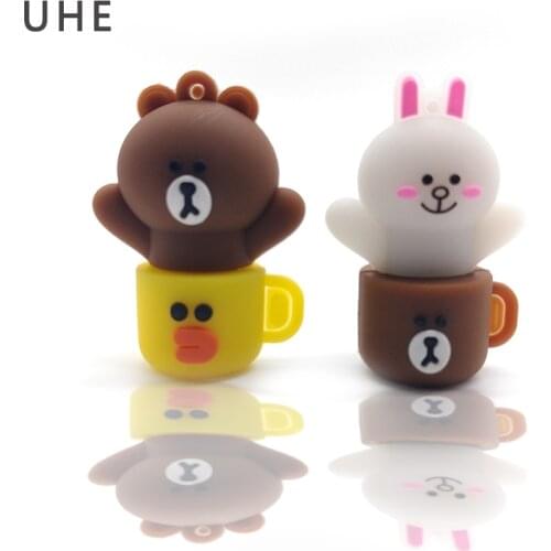 Cartoon rabbit pen drive bear memory stick animal usb flash drive 64gb 32gb 16gb 8gb 4gb cup pendrive real capacity cle usb2.0