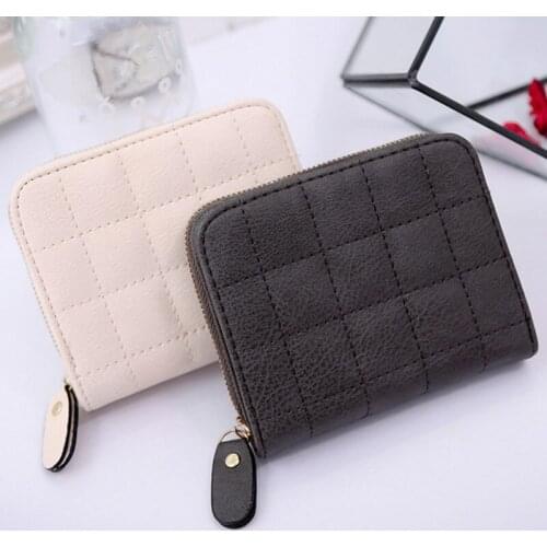 New Short Wallets PU Leather Female Plaid Purses Nubuck Card Holder Wallet Fashion Woman Small Zipper Wallet With Coin Purse