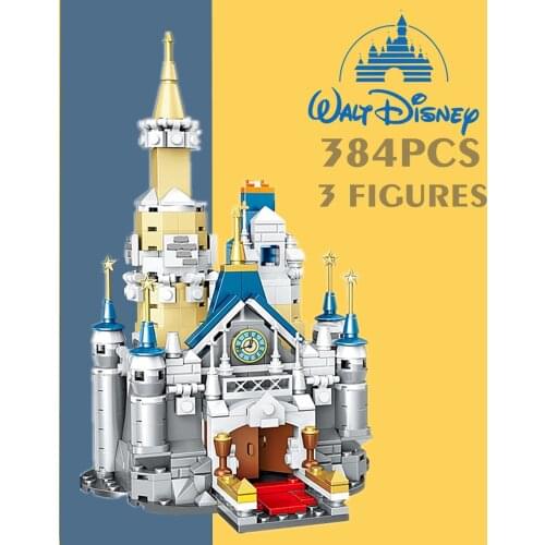 New 384PCS Disney Castle 3 Figures Mickey Minnie Donald Duck Castle Friends Girls Model Building Blocks Bricks Toys Kid Gift