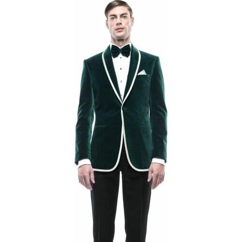 Solid Green Mens Suit Jacke V-Nect Singal Breasted Collar Skinny Party Evening Wedding Male Groomsman Wear Outfit