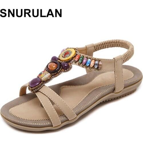 SNURULANNewCasual Women Sandals Shoes Summer Fashion Slip-On Female Sandals Bohemian Wild Ladies Flat Shoes Beach Women Footwe